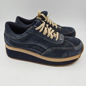 Ocean Pacific Women 6 Navy Blue Suede Platform Sneakers Shoes Y2K 2000s 90s